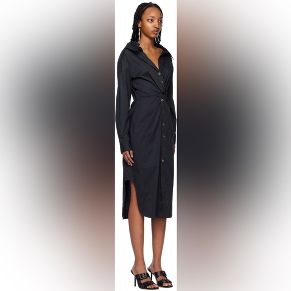 Staud Black Clea Midi Black Shirt Twist Dress Size 2 - Picture 3 of 9